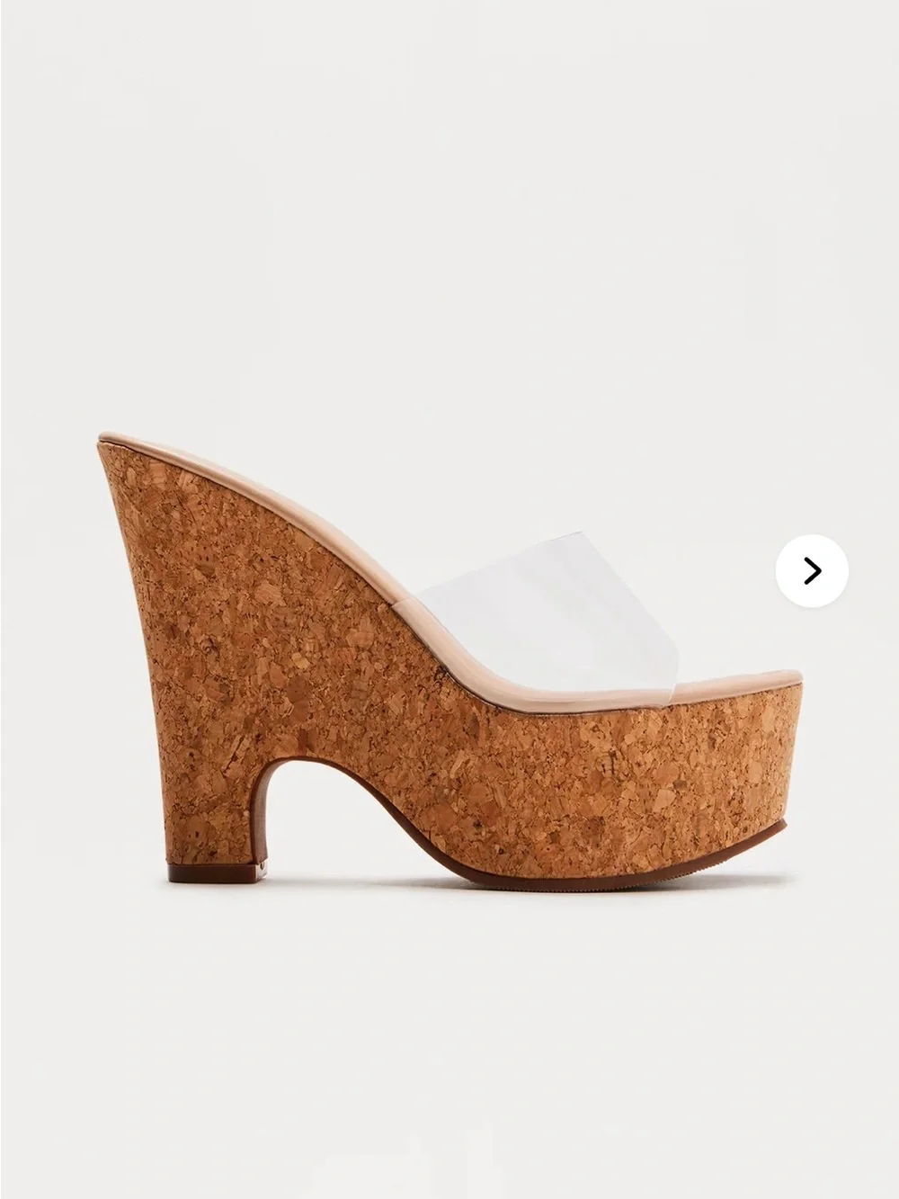 Cork Platform Wedge Mules with Clear Strap - White